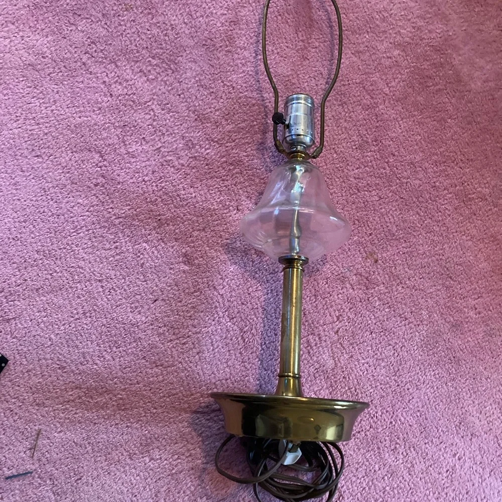 Vintage Brass Glass Spiral Hollywood Regency/Mid Century Table Lamp with Patina